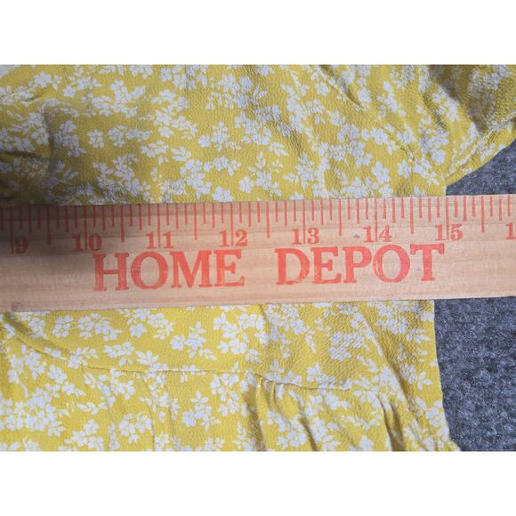 American Eagle Shirt Womens Medium Yellow Floral Long Sleeve Blouse Ruched Top - Picture 10 of 10